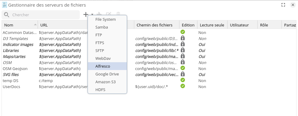 Ajouter serveur Alfresco