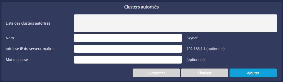 Clusters autorisés