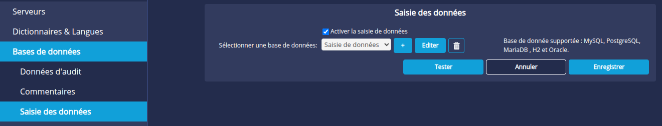 Configuration saisie données