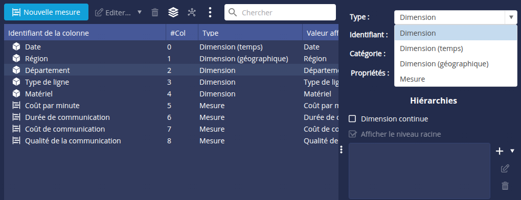 Type de colonne