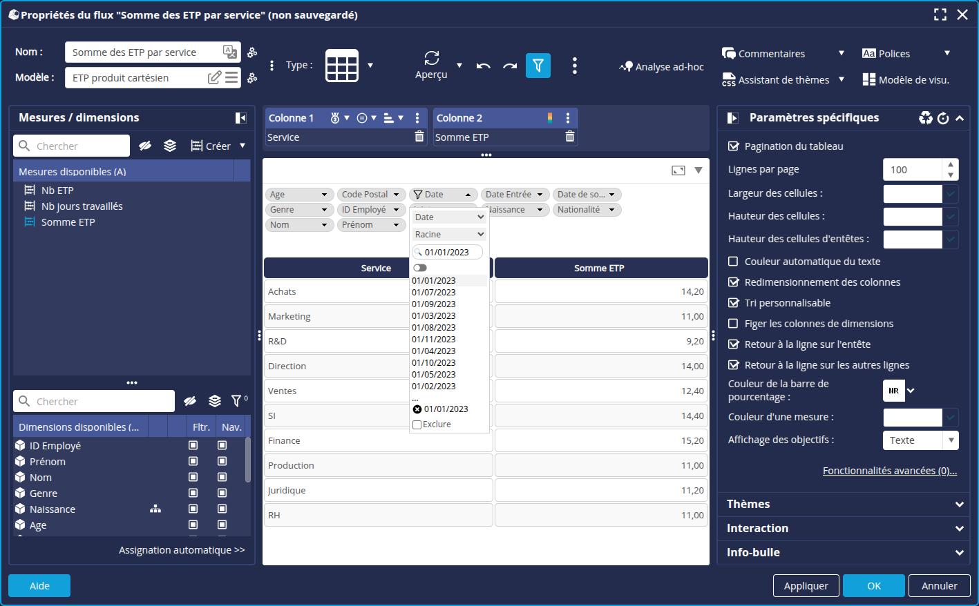 Tableau Somme des ETP