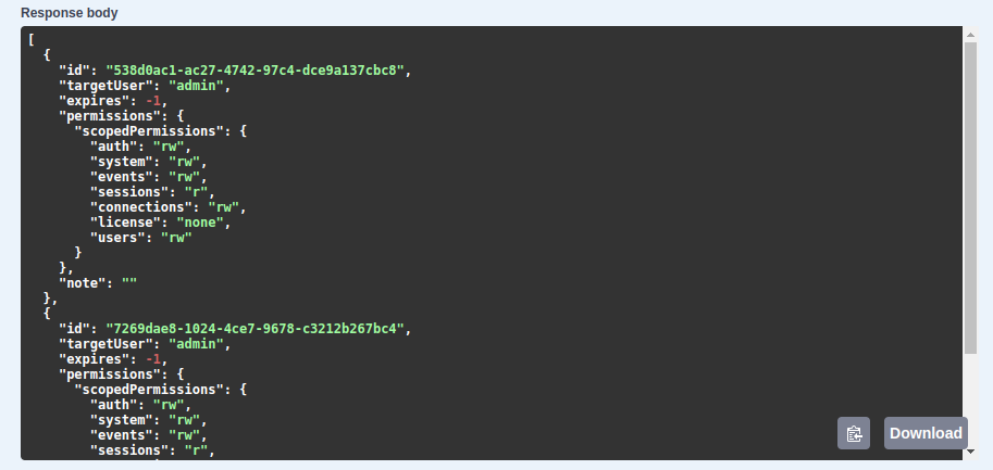 Liste clés API