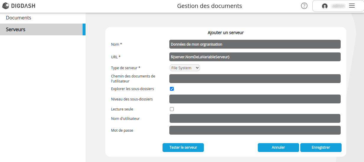 Serveur  utilisant variable
