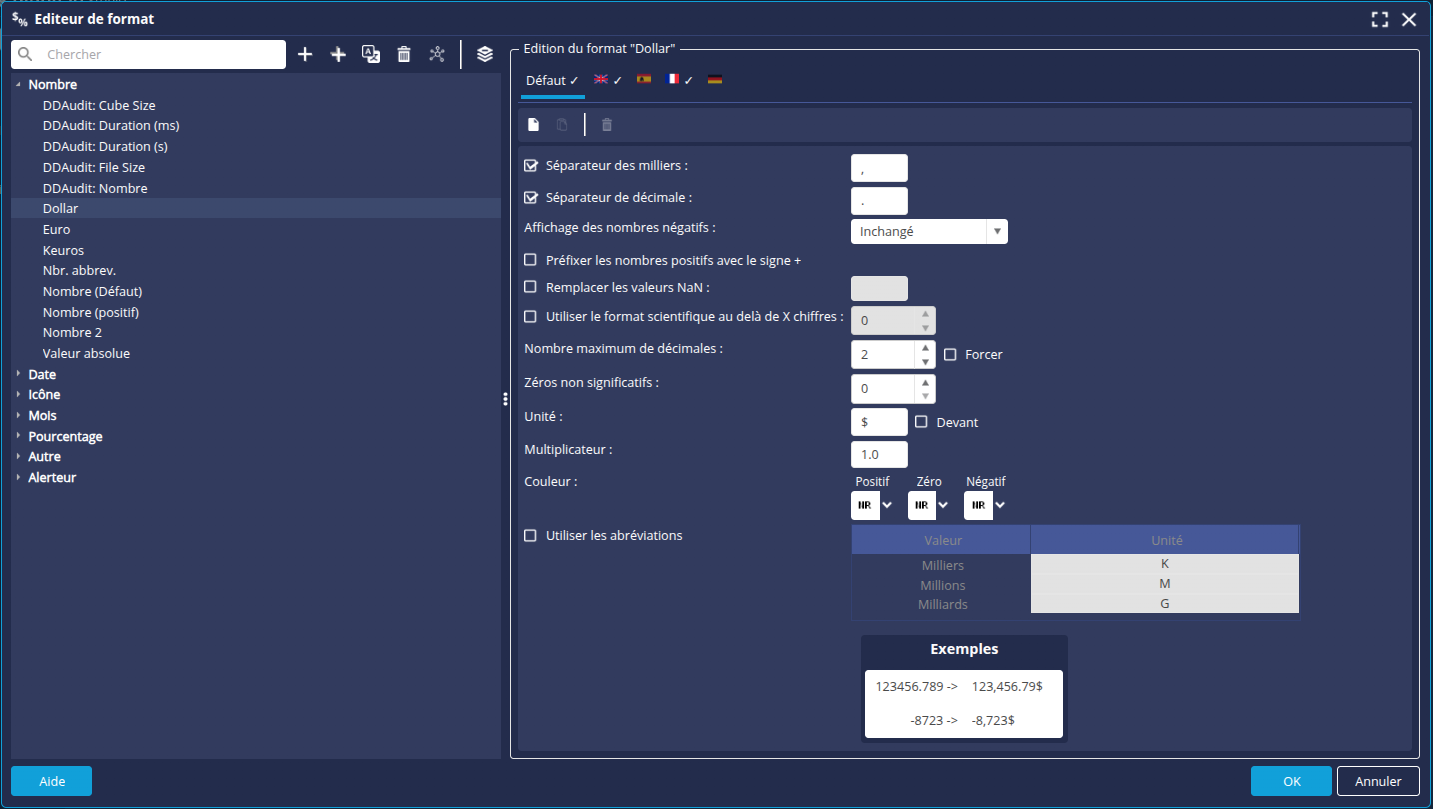 Gestionnaire formats