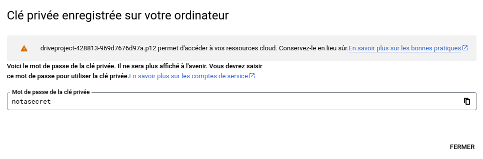 Clé enregistrée