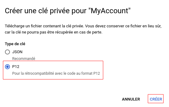 Création clé p12