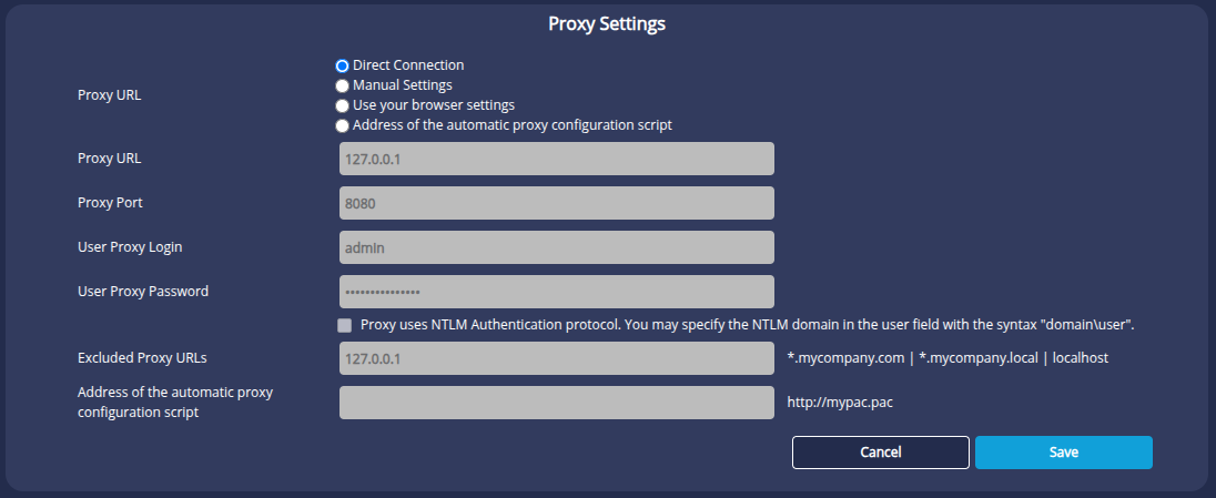Proxy settings