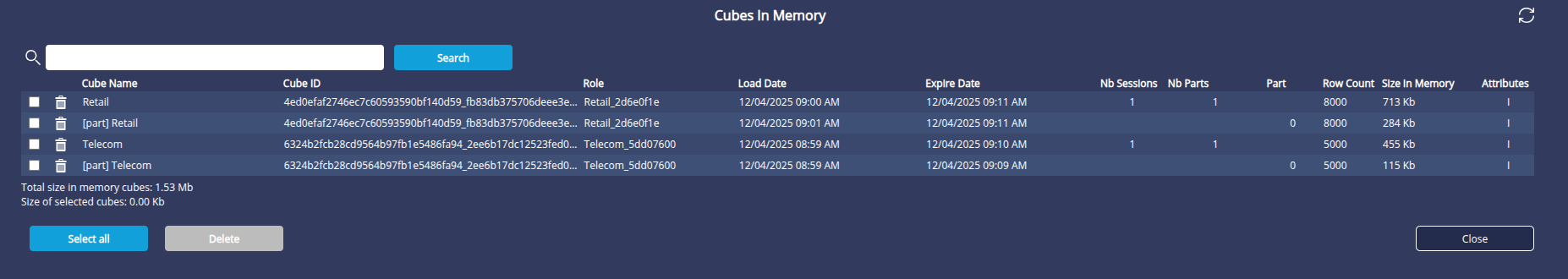 Cubes in memory