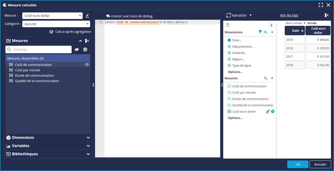 Aperçu mesure calculée